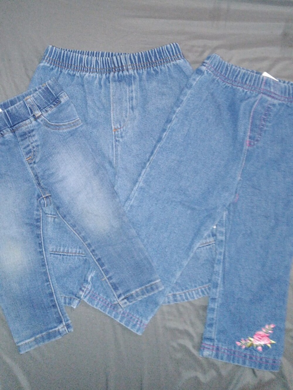 Girls Blue Denim Jeans Trio with Elastic Waistbands